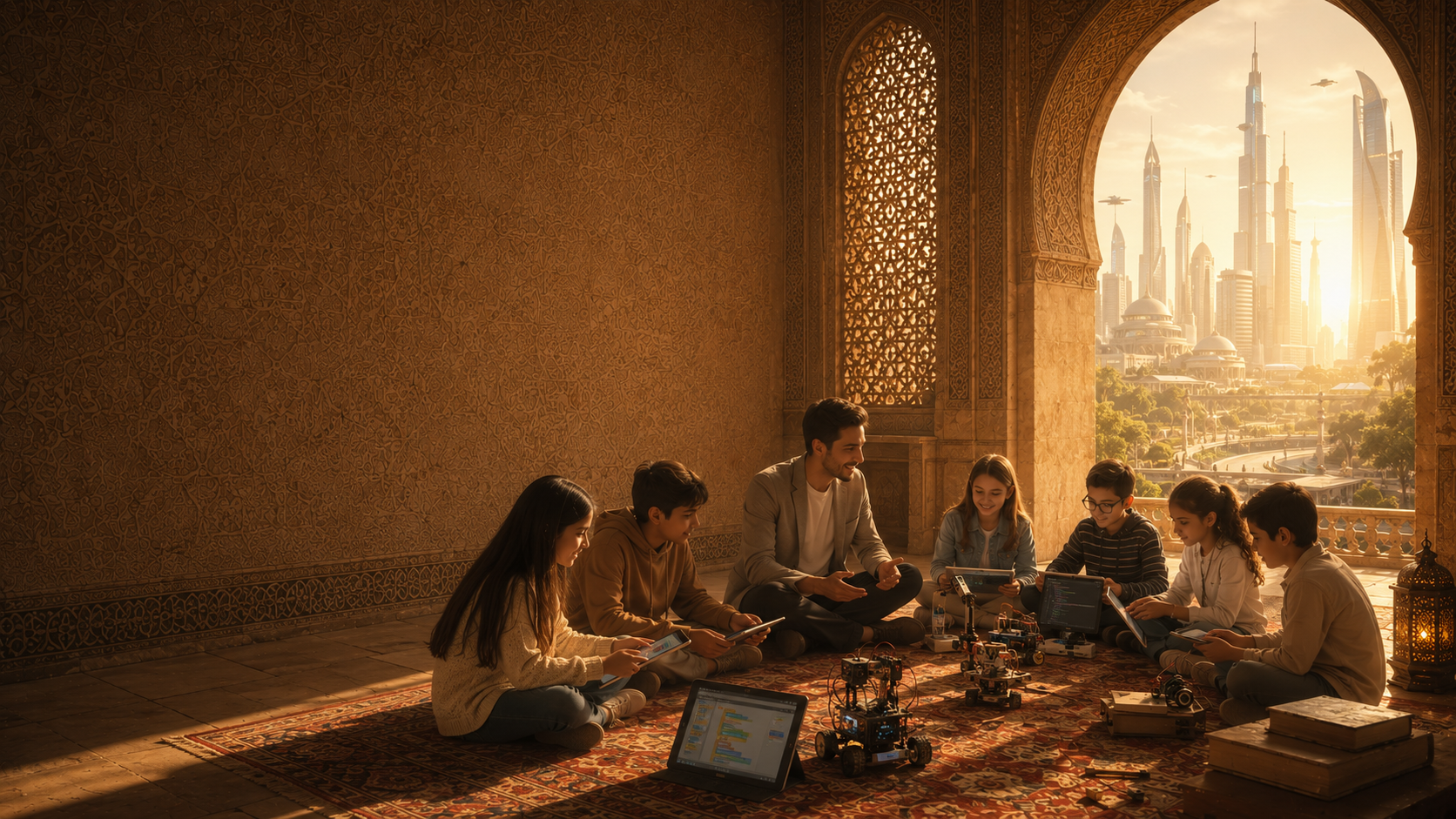 Students learning in an Islamic heritage setting